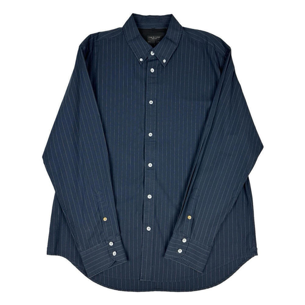Rag & Bone Slim Fit 2 Button-Down Long Sleeve Shirt Striped Blue Size XL
